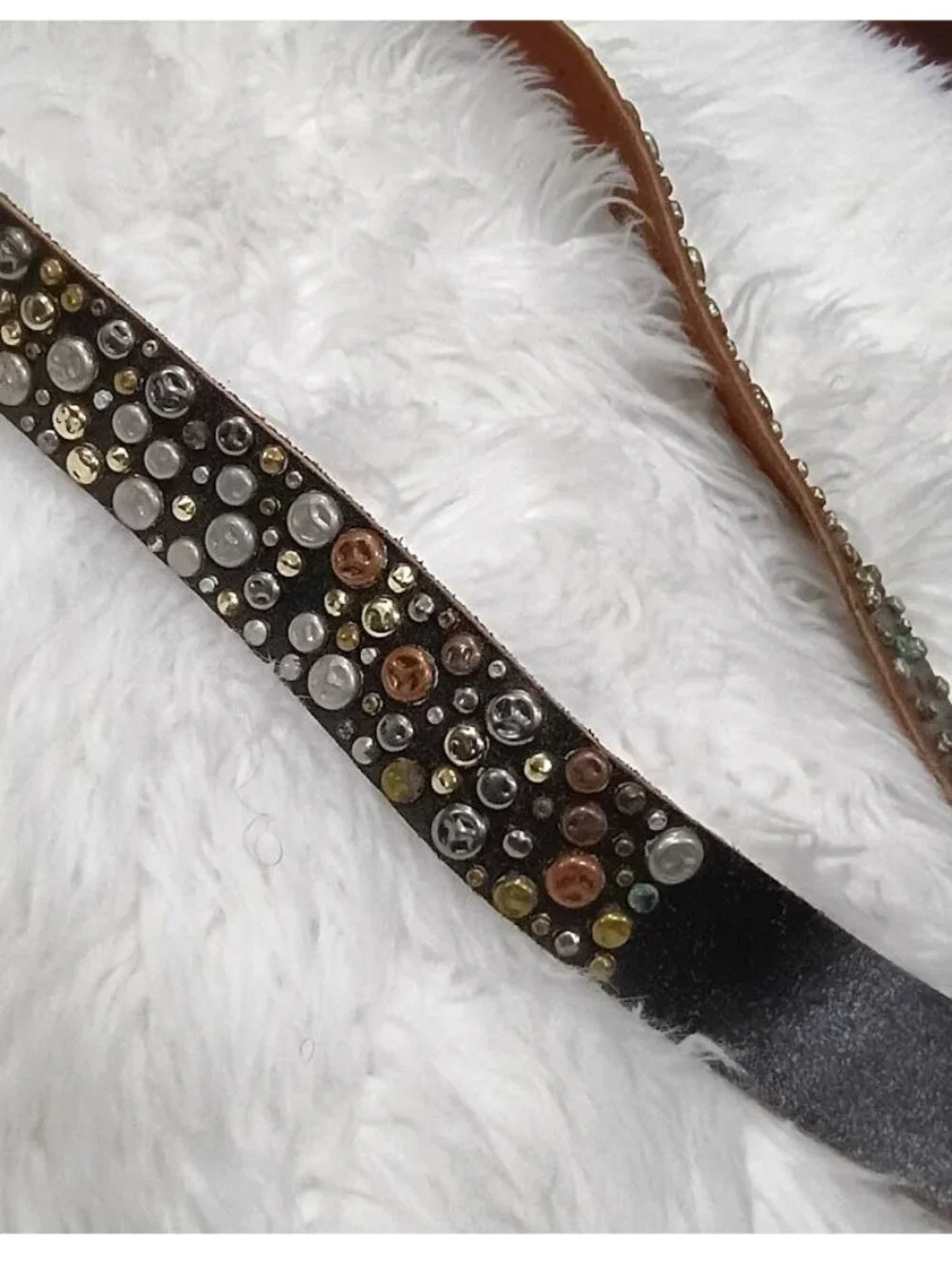 Brown Leather Belt With Metal Studs & Peace Symbols XL 47 Inches